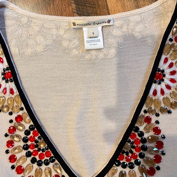 NANETTE LEPORE Beaded V-Neck Tunic Sweater Top - Picture 4 of 7